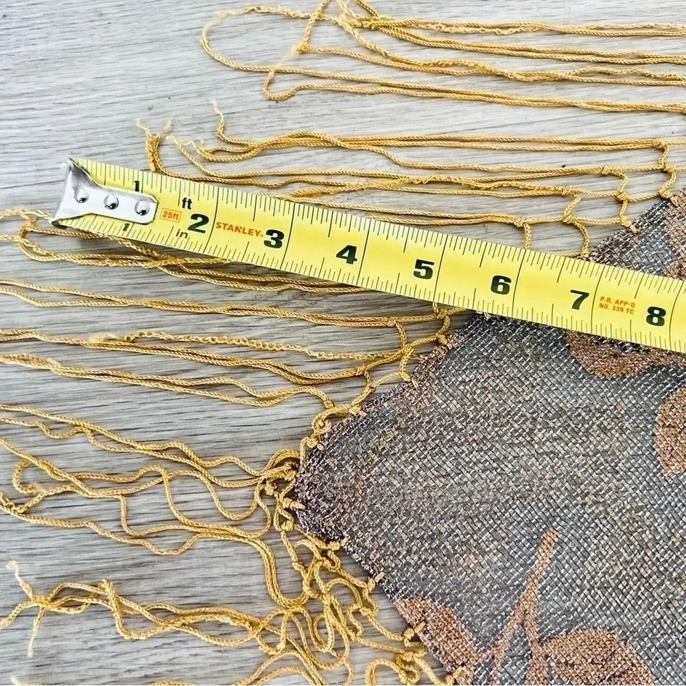 VINTAGE TRIANGLE SCARF IN MESH WITH FRINGES MUSTARD YELLOW - Picture 7 of 9